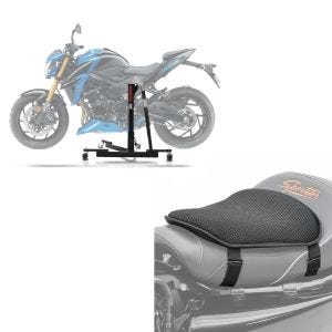Set: Zentralständer Suzuki GSX-S 750 17-21 Motorradheber Power-Evo + Gel Sitzkissen M Universal Komfortkissen schwarz_1