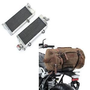 Set: Kühler Radiator für KTM EXC 125 / 200 / 250 / 300 2-Takt 2008-2015 + Hecktasche Vintage 35L Canvas Rucksack Gepäckrolle braun_1