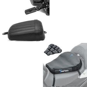 Set: Passenger Pillion Seat Set fits for Harley Davidson Softail Street Bob 18-23 and Footpegs with support Craftride FS1 + Motorbike Air cushion Tourtecs Air Deluxe M Comfort seat cushion in black