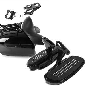 Set: Top Box King NLB fits for Harley Davidson Touring 14-24 + Docking-Kit Craftride + Passenger Floorboards fits for Harley Davidson Touring 93-24 Footboards Craftride CF2 with brackets black