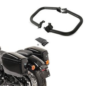 Set: Seitenkoffer Set Nevada für Chopper je 20Ltr inkl. Haltesatz + Sturzbügel für Harley Street 750/ Rod 15-20 SR1 schwarz_1