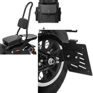Set: Sissy Bar CSXL + Tail Bag compatible with chopper / custombikes 18-24 Craftride with rear rack detachable + Side Mount license plate holder compatible with Harley Davidson Softail Street Bob 18-24 Craftride S black