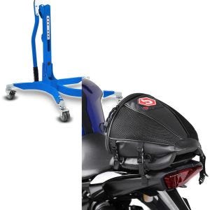 Set: Power Central Stand Paddock Lift blue, without adapter plate + Tail Bag compatible with Suzuki GSX-S 1000/F/SV 1000/S/650/S/X Race 