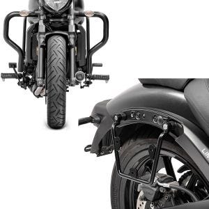 Set: Engine Guard compatible with Kawasaki Vulcan S / Cafe 15-24 Craftride Highway crash bar + Saddlebag support bracket compatible with Kawasaki Vulcan S / Café 15-24 right Craftride