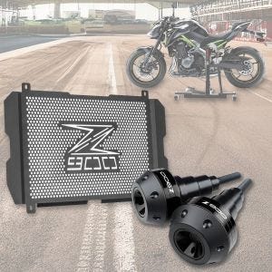 Set Pair Crash pads + Radiator Guard suitable for Kawasaki Z 900 17-24 Motoguard black
