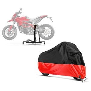Set: Zentralständer Ducati Hypermotard 939 16-18 grau Motorradheber ConStands Power-Evo + Abdeckplane Ducati Hypermotard 950 / 939 / SP 888 Craftride XL in schwarz-rot_1