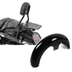 Set: Sissybar fits for Harley Davidson Dyna Fat Bob 10-17 Craftride Fast Driver-M incl. Rear rack black + Front-Fender 21" Wrap fits for Harley Davidson Dyna Fat Bob black Craftride