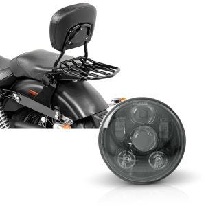 Set: Sissybar Harley Dyna Modelle 2006-2017 Craftride Fast Driver-M Flex inkl. Gepäckträger schwarz + Hauptscheinwerfer LED 5,75 Zoll für Harley Dyna Super Glide Custom 05-15 schwarz von Craftride_1