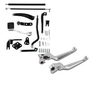 Set: Forward controls fits for Harley Davidson Dyna Modelle 06-17 Footrest system Craftride RR1 + Brake and Clutch Lever Set Grip fits for Harley Davidson Dyna Super Glide Custom 05-15 chrome Craftride