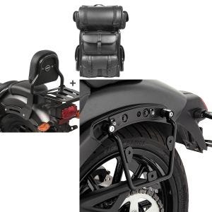 Set: Sissy Bar XS3 + Tail Bag LX compatible with Kawasaki Vulcan S / Café 15-24 Craftride with rear rack + Saddlebag support bracket compatible with Kawasaki Vulcan S / Café 15-24 left Craftride