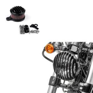 Set: Air Filter Stripe fits for Harley Davidson Sportster Forty-Eight 48 10-16 Craftride + Headlight Grill Cover fits for Harley Davidson Sportster Forty-Eight 48 10-20 black by Craftride