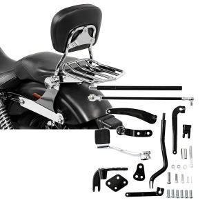 Set: Sissy Bar with Rear Rack detachable fits for harley Davidson Dyna Super Glide Custom 06-15 chrome Craftride + fits forward controls fits for Harley Davidson Dyna Modelle 06-17 Footrest system Craftride RR1