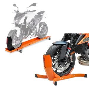 Set: Rangierschiene Harley Rocker / C ConStands Smart-Mover mit Wippe orange + Motorradwippe für Harley Davidson Rocker / C EPO_1
