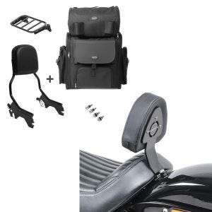 Set: Sissy Bar R1S + Tail Bag compatible with chopper / custombikes 18-24 with rear rack Craftride + Driver backrest compatible with Harley Davidson Softail Street Bob 18-24 Sissy Bar Craftride