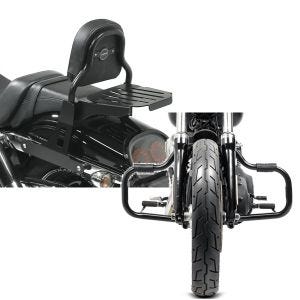 Set: Sissy bar CSS Fix fits for Harley Davidson Dyna Fat Bob 10-17 with luggage rack black Craftride + Engine Guards fits for Harley Davidson Dyna Fat Bob 08-17 Craftride Mustache black
