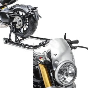 Set: Rear Paddock Stand Dolly BMW R NineT 14-23 ConStands Single Mover black + Flyscreen compatible with BMW R NineT 14-23 Windshield Craftride CW9 silver