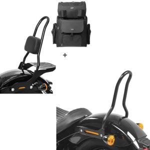 Set: Sissy Bar CSL + Tail Bag compatible with chopper / custombikes 18-24 Craftride with rear rack detachable + Sissy bar compatible with Harley Davidson Softail 18-24 Craftride Tampa S black