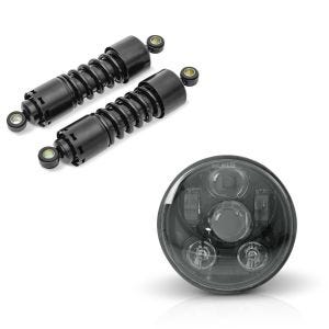 Set: Stoßdämpfer 11 Zoll Harley Sportster Forty-Eight 48 Federbeine von Craftride schwarz + Hauptscheinwerfer LED 5,75 Zoll für Harley Sportster Forty-Eight 48 10-20 schwarz von Craftride_1