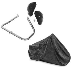 Set: Engine Guard Set compatible with Harley Davidson Street Glide 09-22 with Crash bar soft lower fairing Craftride S-Y3 + Cover compatible with Cruiser DH1413 Outdoor tarpaulin Craftride Chopper / CustombikesL black