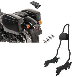 Set: Sissy bar compatible with Harley Davidson Softail Low Rider / S 18-24 Craftride XL with Docking Kit black + Hard saddlebag Set for Cruiser S Craftride Nevada 20Ltr each CB34483
