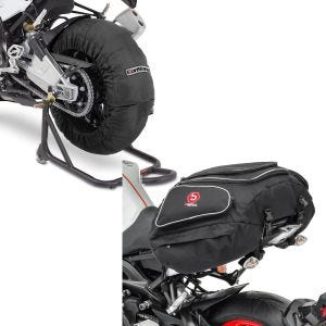Set: Tyre Warmers Set compatible with Yamaha YZF-R6 YZF-R1 ConStands Laguna Seca 60-80°C black + Tail Bag Yamaha YZF-R1 Bagtecs X50 50Ltr in black