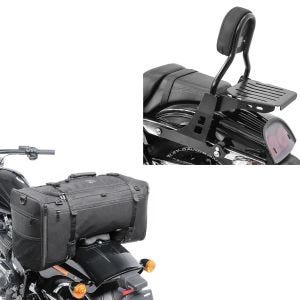 Set: Sissybar compatible with Harley Davidson Dyna Fat Bob 10-17 Craftride Fast Driver-M incl. Rear rack black + Tail bag for Cruiser SQ1 Craftride 52L black CB13151