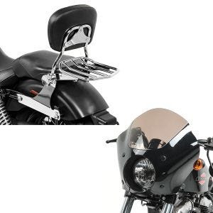 Set: Sissy Bar with Rear Rack detachable fits for harley Davidson Dyna Super Glide Custom 06-15 chrome Craftride + Fairing fits for harley Davidson Dyna Super Glide Custom 06-15 Craftride Gauntlet MG4