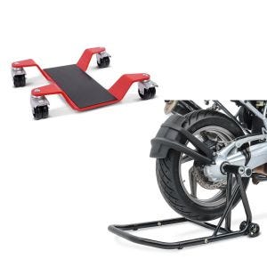 Set: Dolly park-n-move 400 kg compatible with BMW R 1200 GS / Adventure red + Single swing arm paddock stand BMW R 1200 GS 04-12 ConStands Single-Classic black