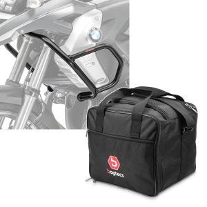 Set: Fairing Crash bar L compatible with BMW R 1200 GS 08-12 upper engine guard Motoguard + Inner liner bag compatible with BMW R 1250 GS / 1200 GS /Adventure 04-21 for OEM Aluminium Top Box Bagtecs MT1