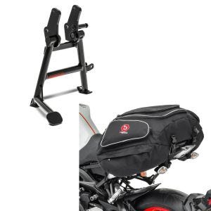 Set: Centre Stand compatible with Suzuki V-strom 650 04-10 Center Stand ConStands in black + Tail Bag compatible with Suzuki V-Strom 650 Bagtecs X50 50Ltr in black