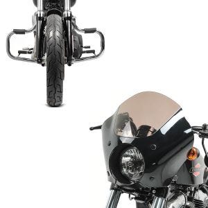 Set: Fairing fits for Harley Davidson Dyna Super Glide Custom 06-15 Craftride Gauntlet MG4 + Engine Guards fits for Harley Davidson Dyna Super Glide Custom 06-15 Craftride Mustache chrome