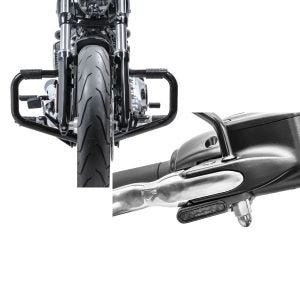 Set: Sturzbügel Mustache II für Harley Fat Boy 00-17 schwarz + LED Lenkerblinker für Harley Davidson Breakout / Fat Boy / 114 Lumitecs Blinker M2 getönt_1