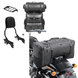 Set: Sissy Bar + Tail Bag LX compatible with harley Breakout / 114 18-24 R1 with rear rack black Craftride + Tail bag for Cruiser SQ1 Craftride 52L black CB12419