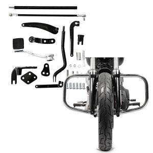 Set: Forward controls fits for Harley Davidson Dyna Modelle 06-17 Footrest system Craftride RR1 + Engine Guard fits for Harley Davidson Dyna Street Bob 06-17 Craftride DN1 chrome