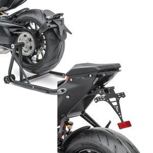 Set: Single swing arm paddock stand compatible with KTM 1290 Super Duke / R 14-23 ConStands Single-Classic black-matt + License plate holder compatible with KTM Super Duke R 20-23 tail tidy with LED light Zaddox