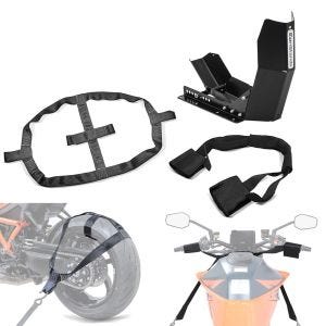 Set Handlebar and Rear Wheel Securing Strap + Motorcycle Transport stand Easy-Fix to 21 inch ConStands black