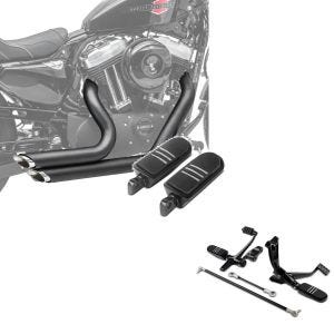 Craftride Exhaust Muffler Short Shot Motorbike rear Silencer fits for Harley Davidson Sportster 04-13 in black + Set: fits forward controls fits for Harley Davidson Sportster 04-13 in + Footpegs Driver-Passenger BQ fits for Harley Davidson Universal