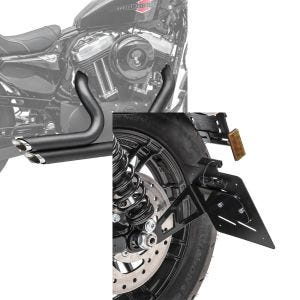 Set: Craftride Exhaust Muffler Short Shot Motorbike rear Silencer fits for Harley Davidson Sportster 04-13 in black + Side Mount license plate holder M fits for Harley Davidson Sportster 04-20 black Craftride