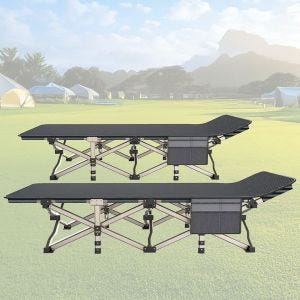 2x Camp Bed Tourtecs FB26 Sun Lounger Foldable Camping Bed Black Discount Set