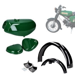 Set Fuel Tank with Side Covers +  Fender with Splash Guard suitable for Simson S50 S51 S70 Craftride green