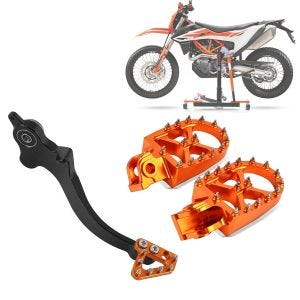 Footrests compatible with Motocross, Enduro orange + foot brake lever / brake lever orange