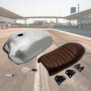 Cafe Racer Tank VT3 for Vintage Scrambler Retro Motorcycle Conversions unpainted + seat brown