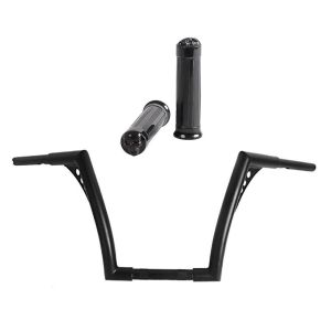 Set Handlebar with TÜV parts certificate Ape Hanger Fat B2 1-1/4" Height 12" + Grips CG15 fits for Harley Davidson Craftide Black