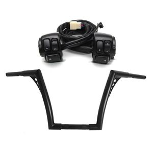 Set: Handlebar Ape Hanger Fat B2 1-1/4" Height 12" with TÜV parts certificate + Handlebar Control Switch fits for Harley Davidson Dyna Sportster Softail V-Rod 96-13 black Craftride