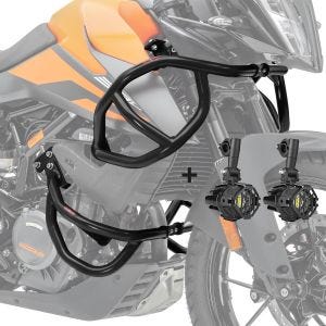 Set Engine Guard + Auxiliary lights compatible with KTM 390 Adventure 20-24 crash bar Motoguard black