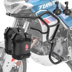 Set Engine Guard + Auxiliary lights L2 compatible with Aprilia Tuareg 660 22-24 + bags Motoguard black