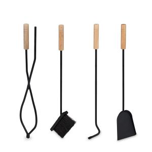 Firewood basket with fireplace cutlery 4-piece metal Divit fireplace accessories with shovel, ash brush, tongs and poker ME100 black DPL1
