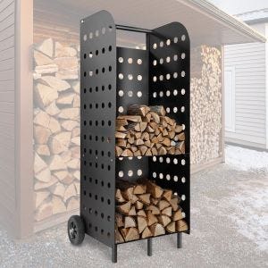 Firewood trolley 55 x 45 x 104cm Divit firewood rack steel fireplace accessories RE42 black DPLI3