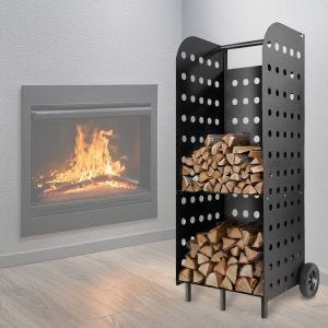 Firewood trolley 55 x 45 x 104cm Divit firewood rack steel fireplace accessories RE42 black DPLI4