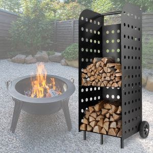 Firewood trolley 55 x 45 x 104cm Divit firewood rack steel fireplace accessories RE42 black DPLI5